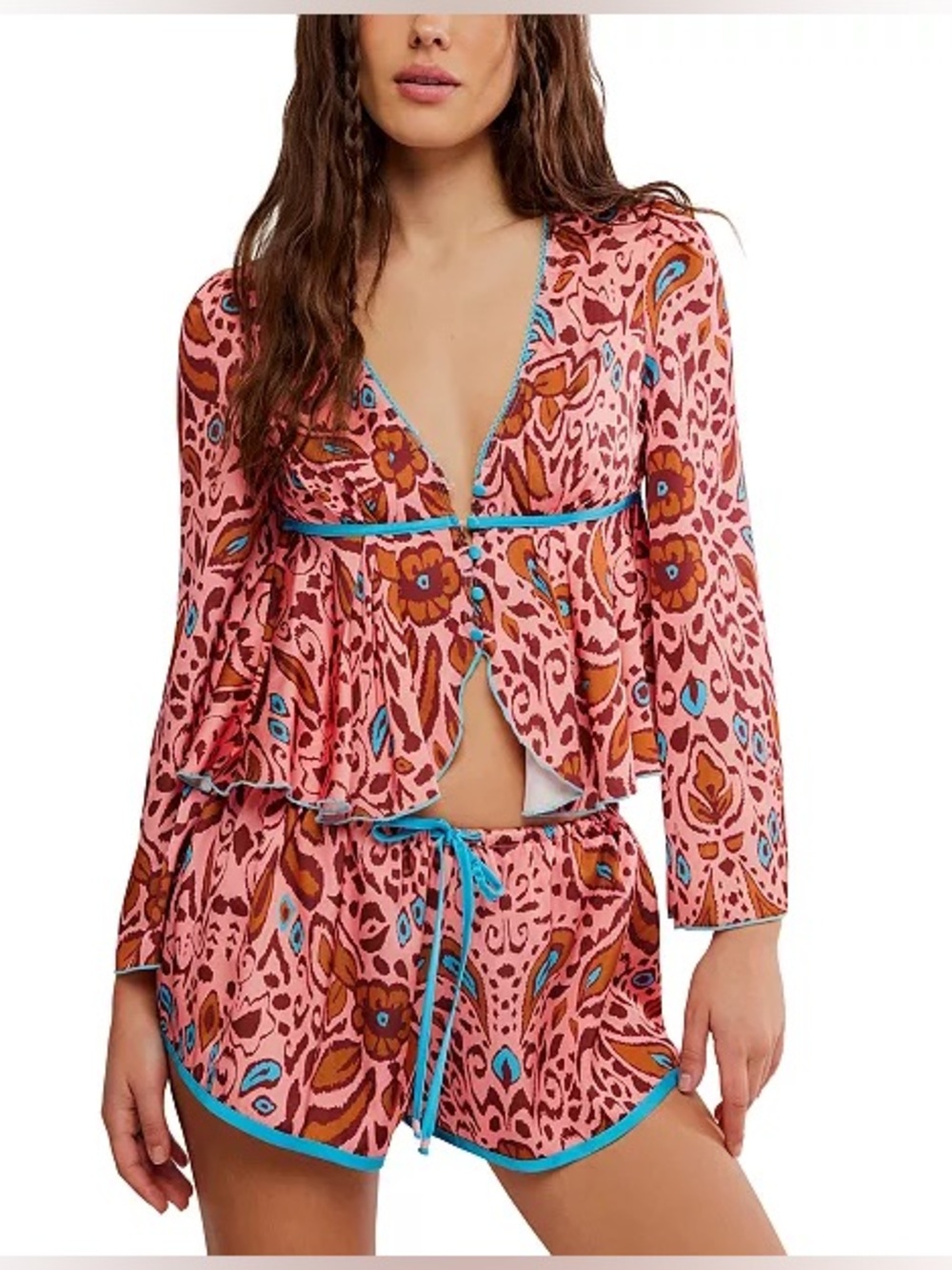 Pink Floral Print Women's Pijama Set